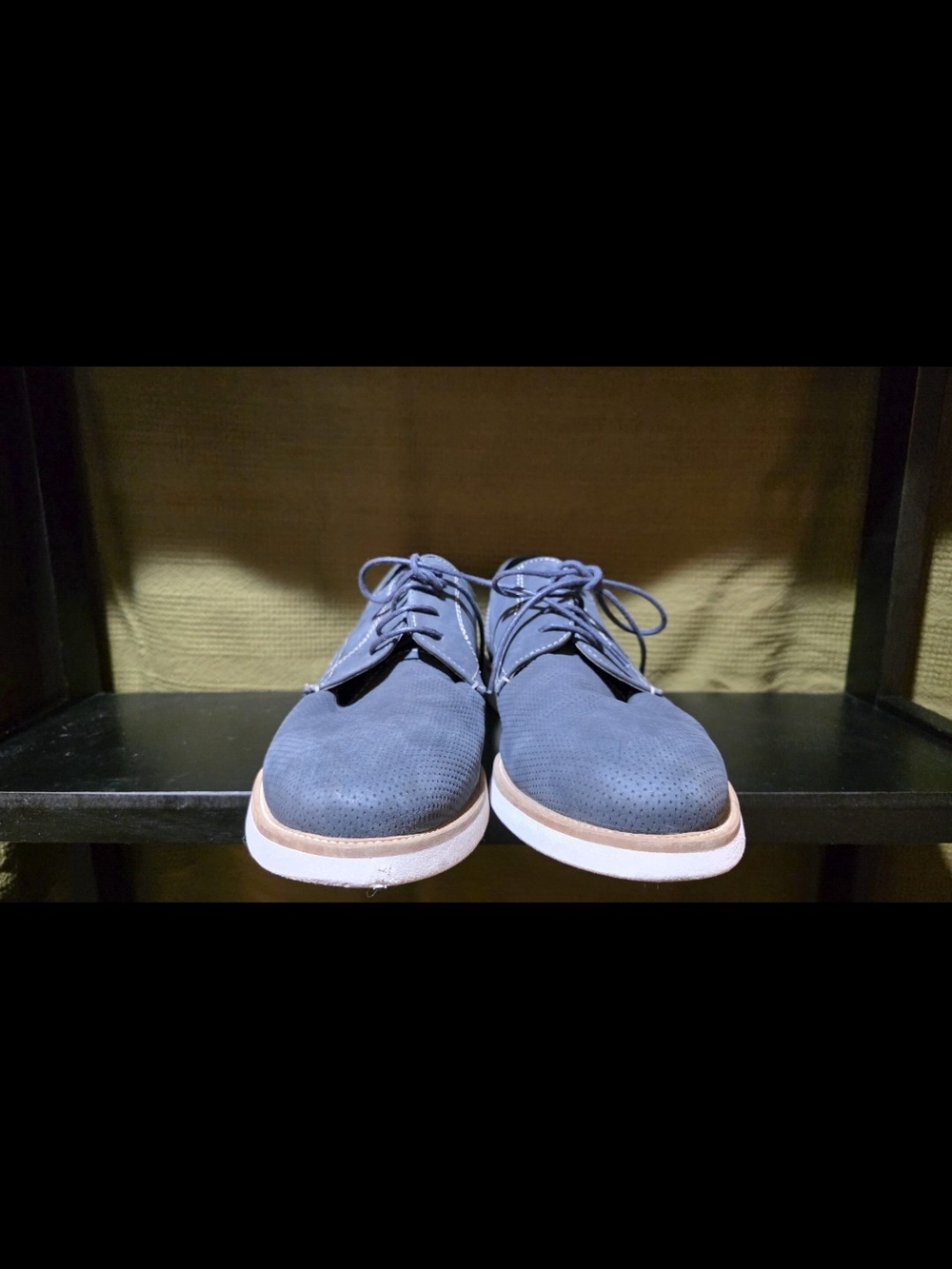 Crown Vintage Navy Suede Derby Shoes with White Sole